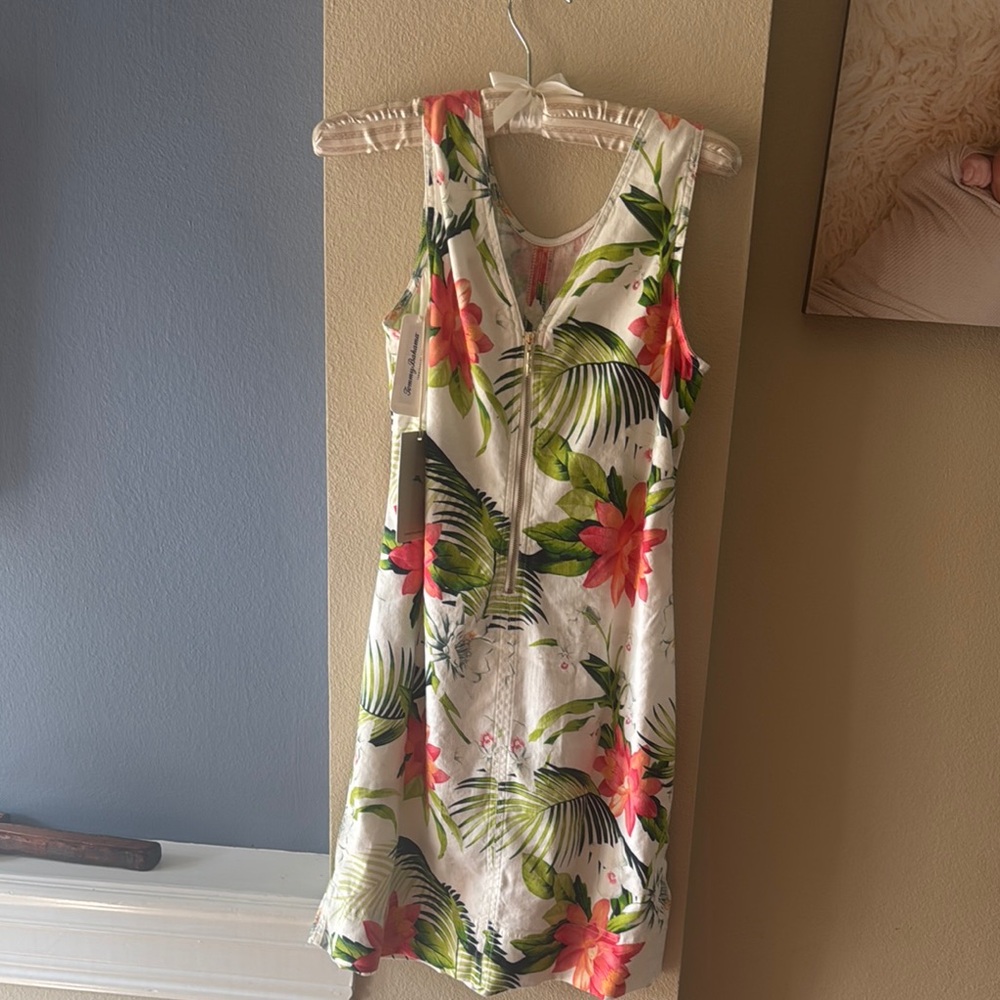 Tommy Bahama White Tropical Floral Mini Dress with Pink & Green Accents
